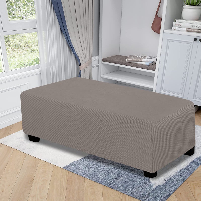 Easy-Going Stretch Ottoman Cover Folding Storage Stool Furniture Protector Soft Rectangle slipcover with Elastic Bottom (XX-Large,Taupe) - Image 2